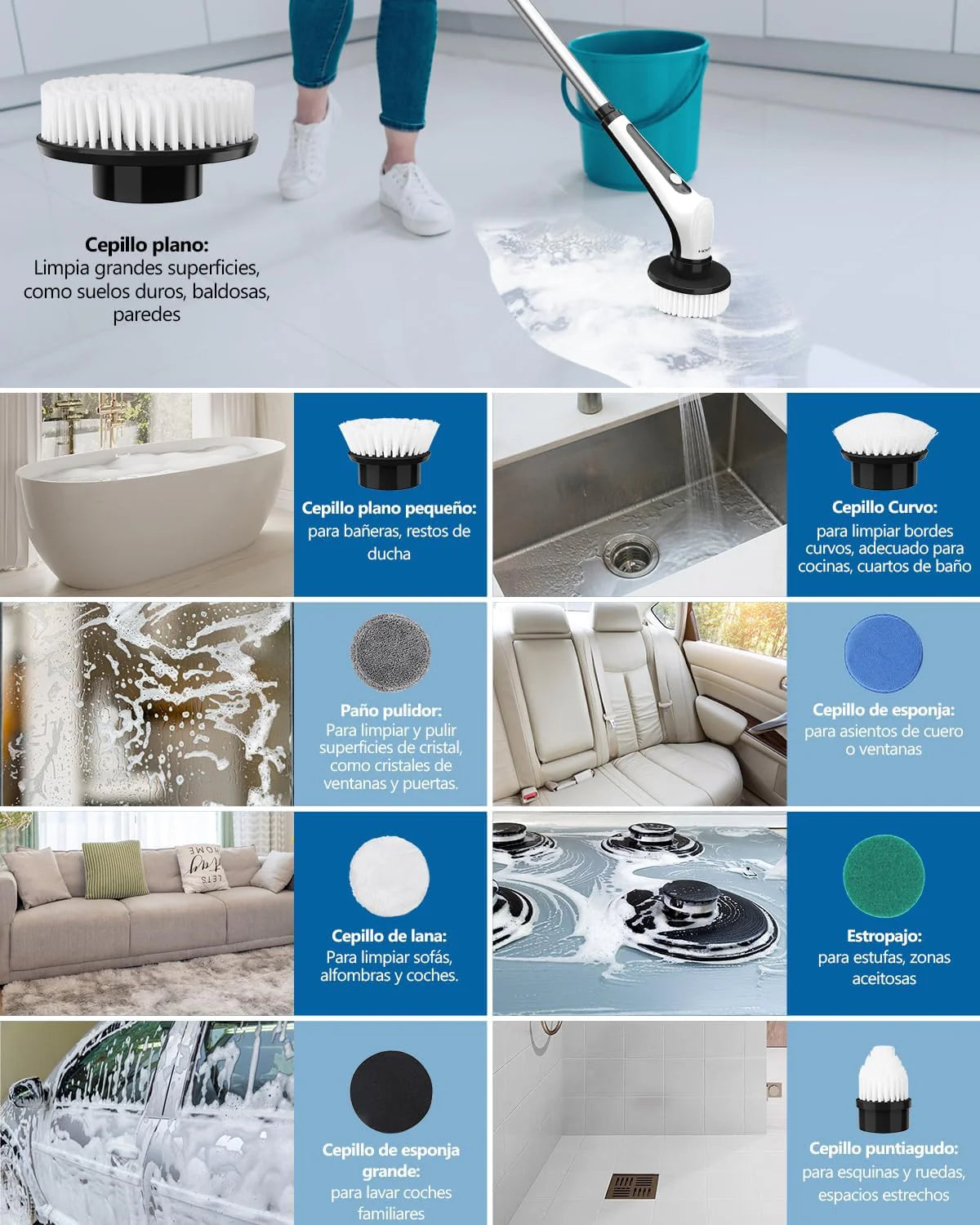 Cepillo Giratorio De Limpieza 9 En 1